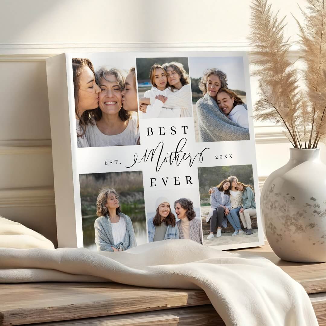Best Mother Ever Elegant Script Photo Collage Faux Canvas Print