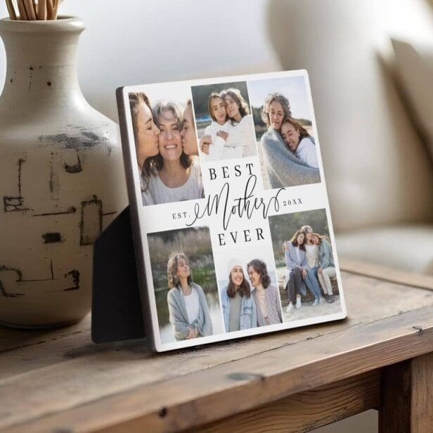 Best Mother Ever Script 6 Photo Collage Keepsake Plaque