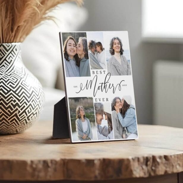 Best Mother Ever Script 6 Photo Collage Keepsake Plaque