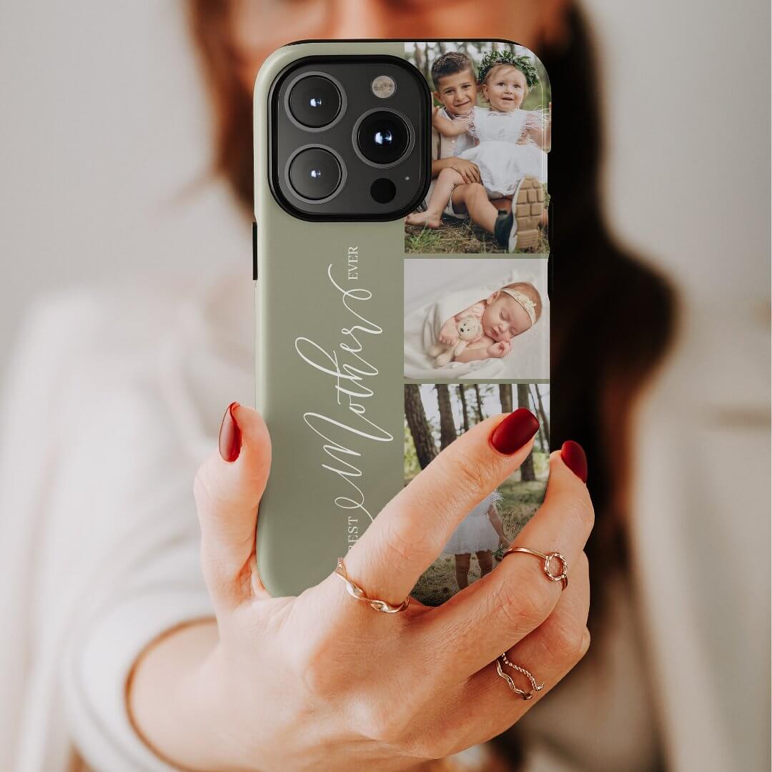 Best Mother Ever Script Mother's Day Photo Collage Green Case-Mate iPhone Case