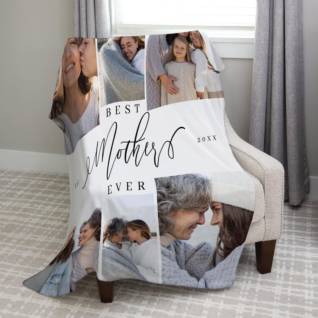 Best Mother Ever Script Mothers Day Photo Collage Fleece Blanket