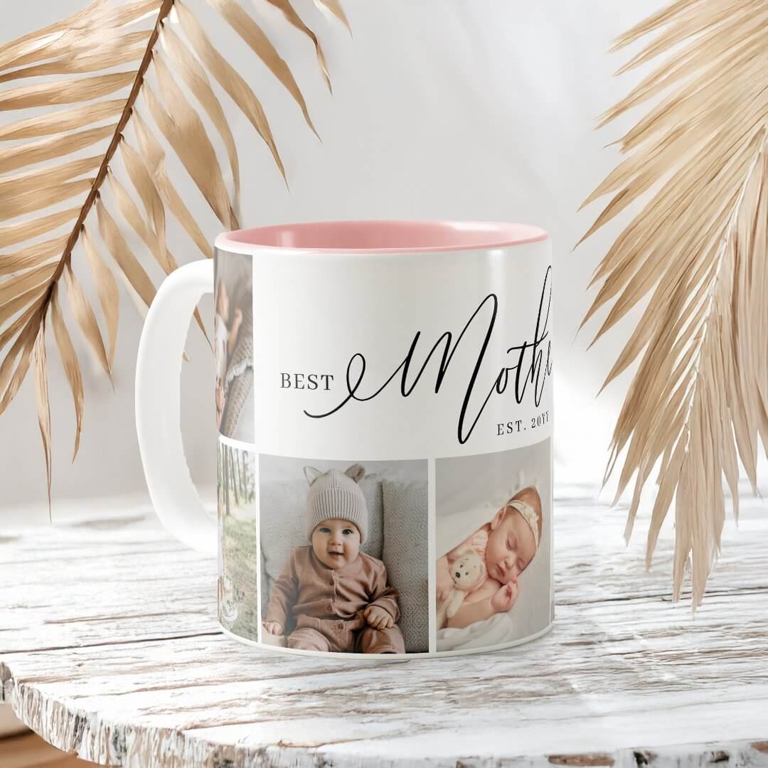 Best Mother Ever Script Mothers Day 7 Photo Collage Two-Tone Coffee Mug