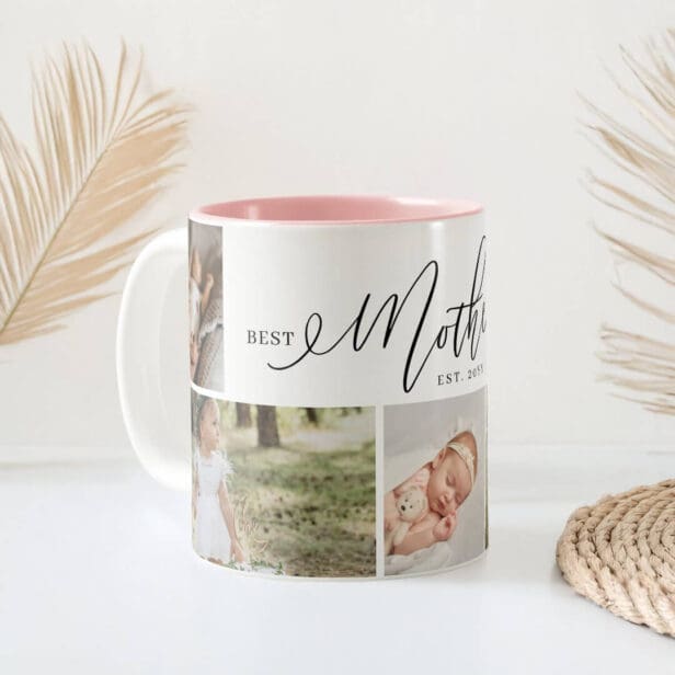 Best Mother Ever Script Mothers Day 5 Photo Collage Two-Tone Coffee Mug