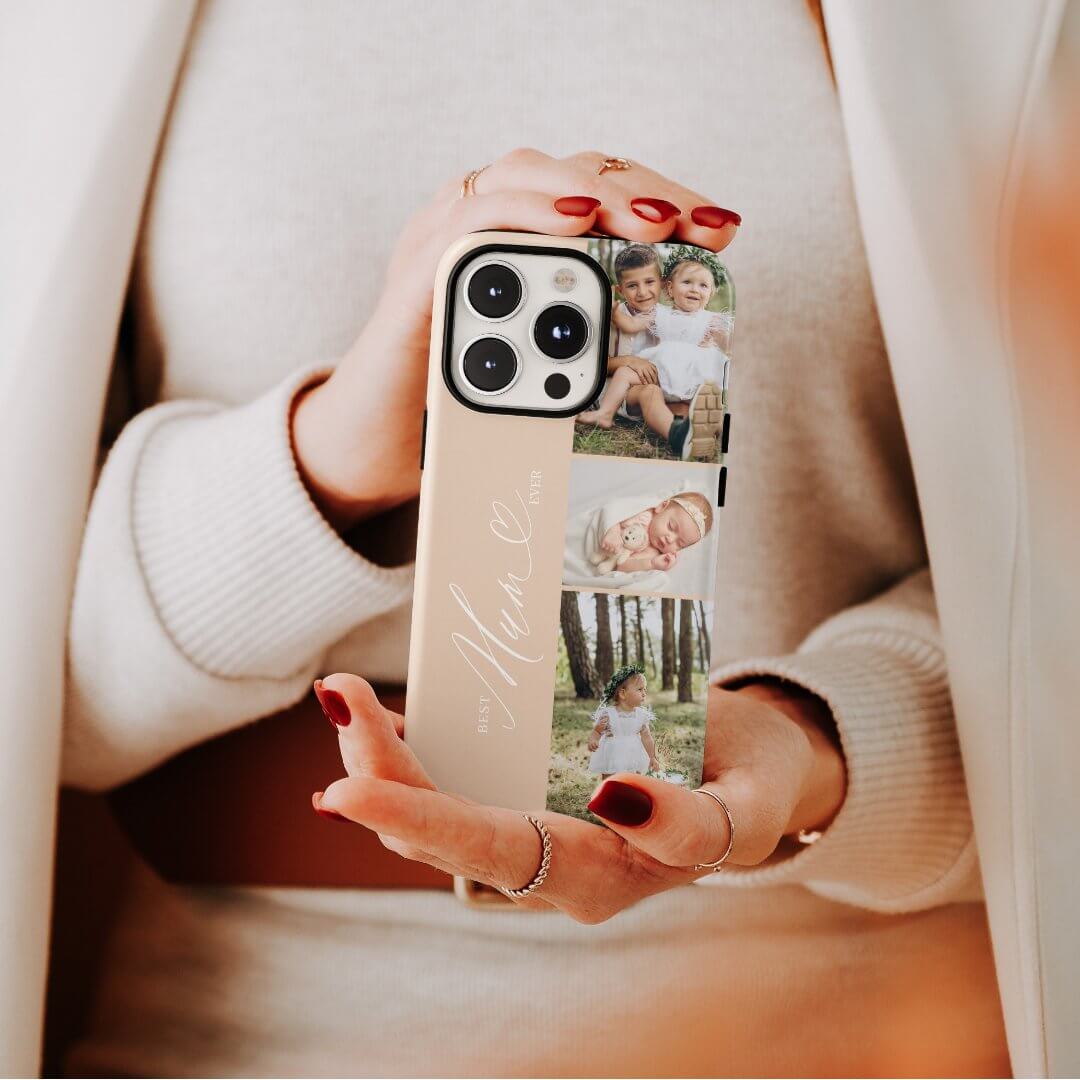 Best Mum Ever Script Mother's Day 3 Photo Collage Beige Case-Mate iPhone Case