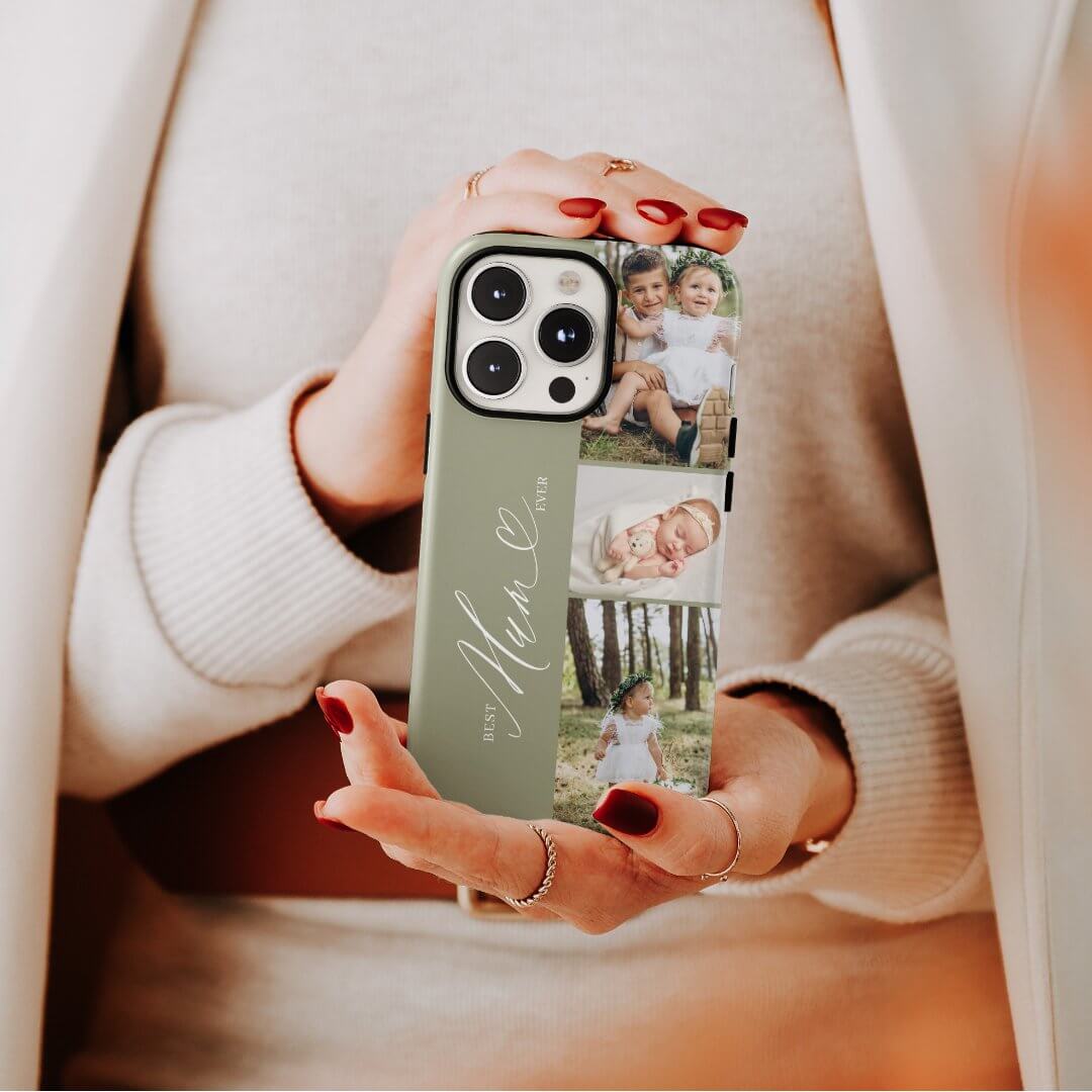Best Mum Ever Script Mother's Day 3 Photo Collage Green Case-Mate iPhone Case