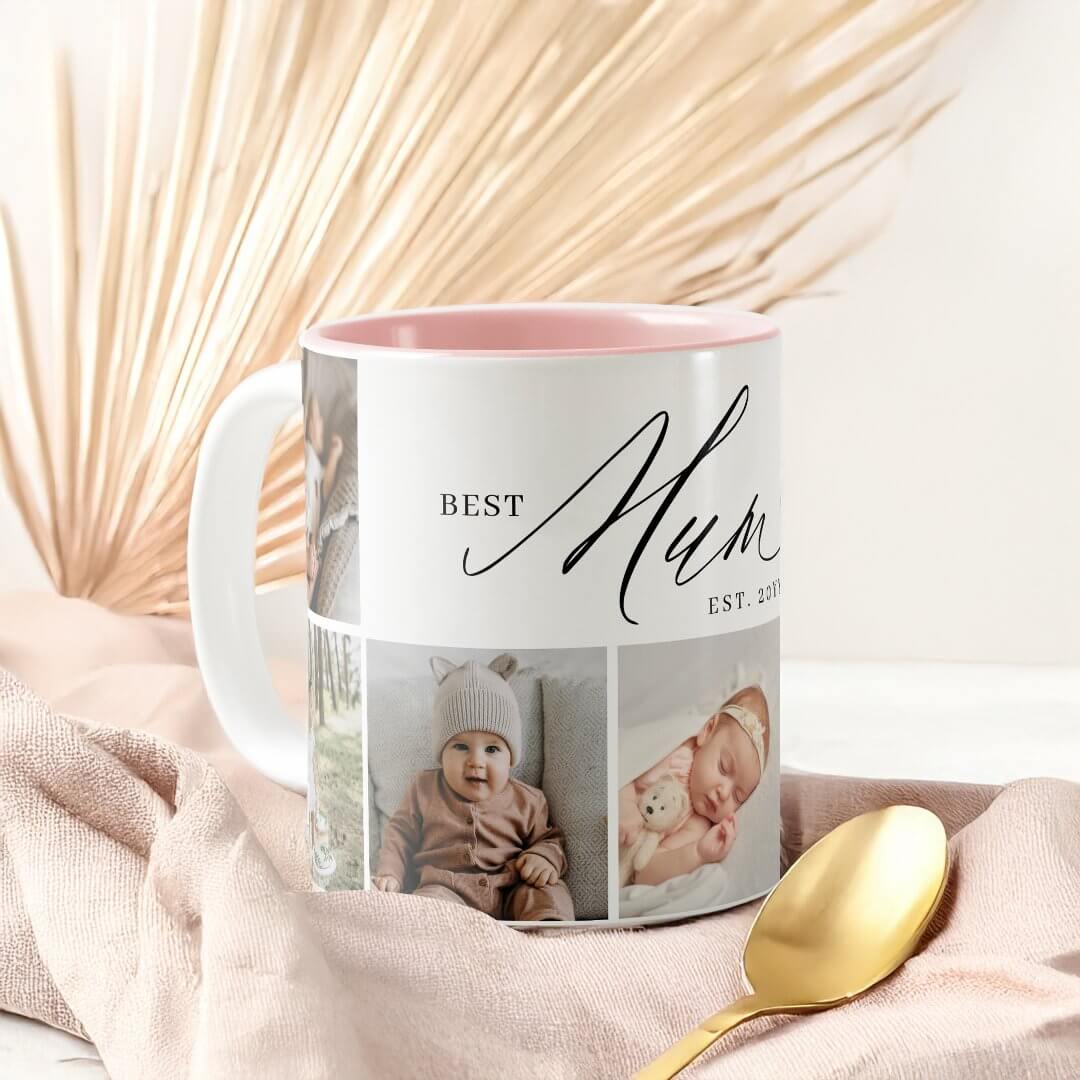 Best Mum Ever Script Mothers Day 7 Photo Collage Two-Tone Coffee Mug