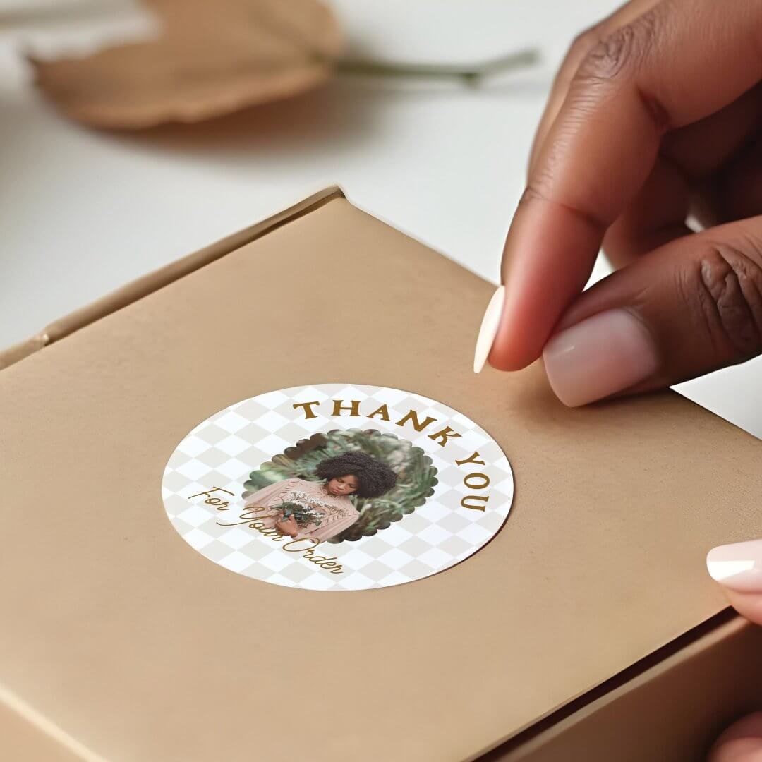 Boho Checkerboard Pattern Thank You For Your Order Classic Round Sticker