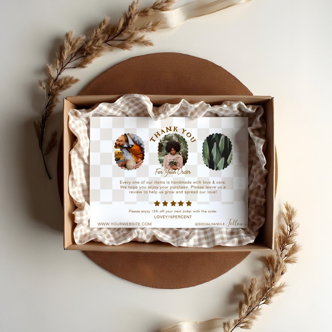 Boho Checkered Pattern Order Thank You Photo Card