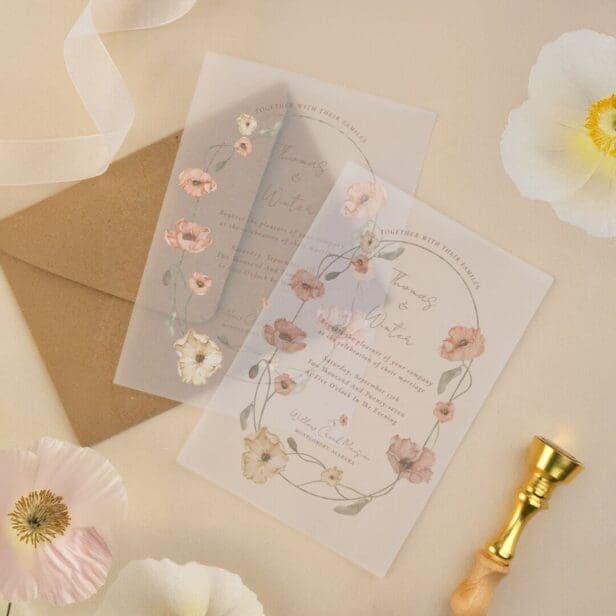 Boho Icelandic Watercolor Iceland Poppy Flowers Vellum Invitations