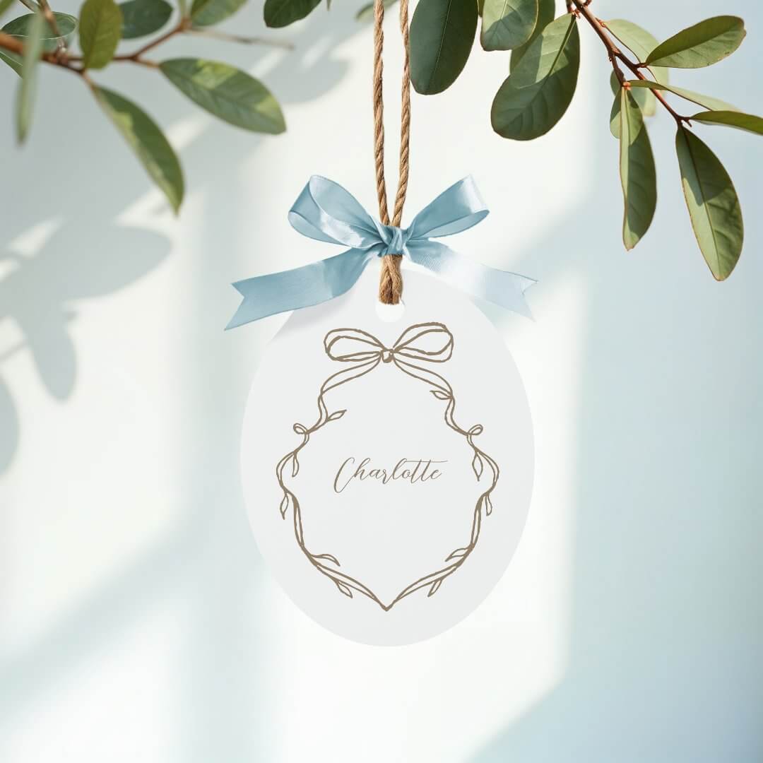 Elegant Beige Guest Name Wedding Seating Keepsake Metal Ornament