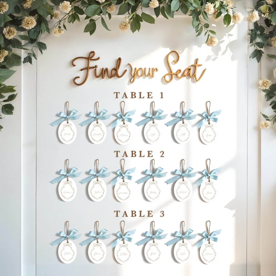 Elegant Beige Guest Name Wedding Seating Keepsake Metal Ornament