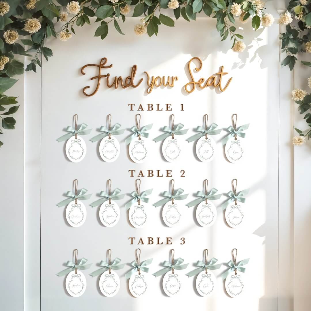 Elegant Green Guest Name Wedding Seating Keepsake Metal Ornament