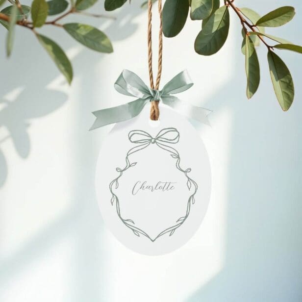 Elegant Green Guest Name Wedding Seating Keepsake Metal Ornament