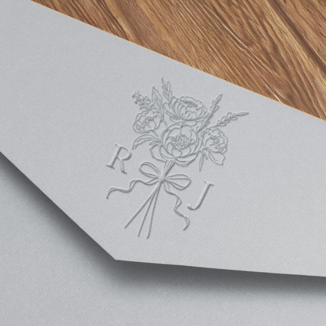 Elegant Bow & Ribbon Floral Bouquet Monogram Embosser