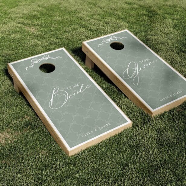 Elegant Bows & Bowties Team Bride & Groom Wedding Green Cornhole Set