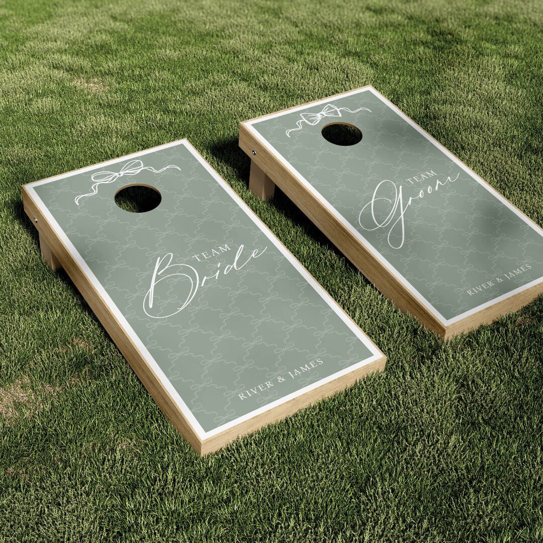 Elegant Bows & Bowties Team Bride & Groom Wedding Green Cornhole Set