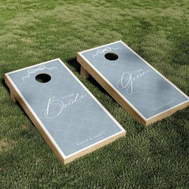 Elegant Bows & Bowties Team Bride & Groom Wedding Blue Cornhole Set