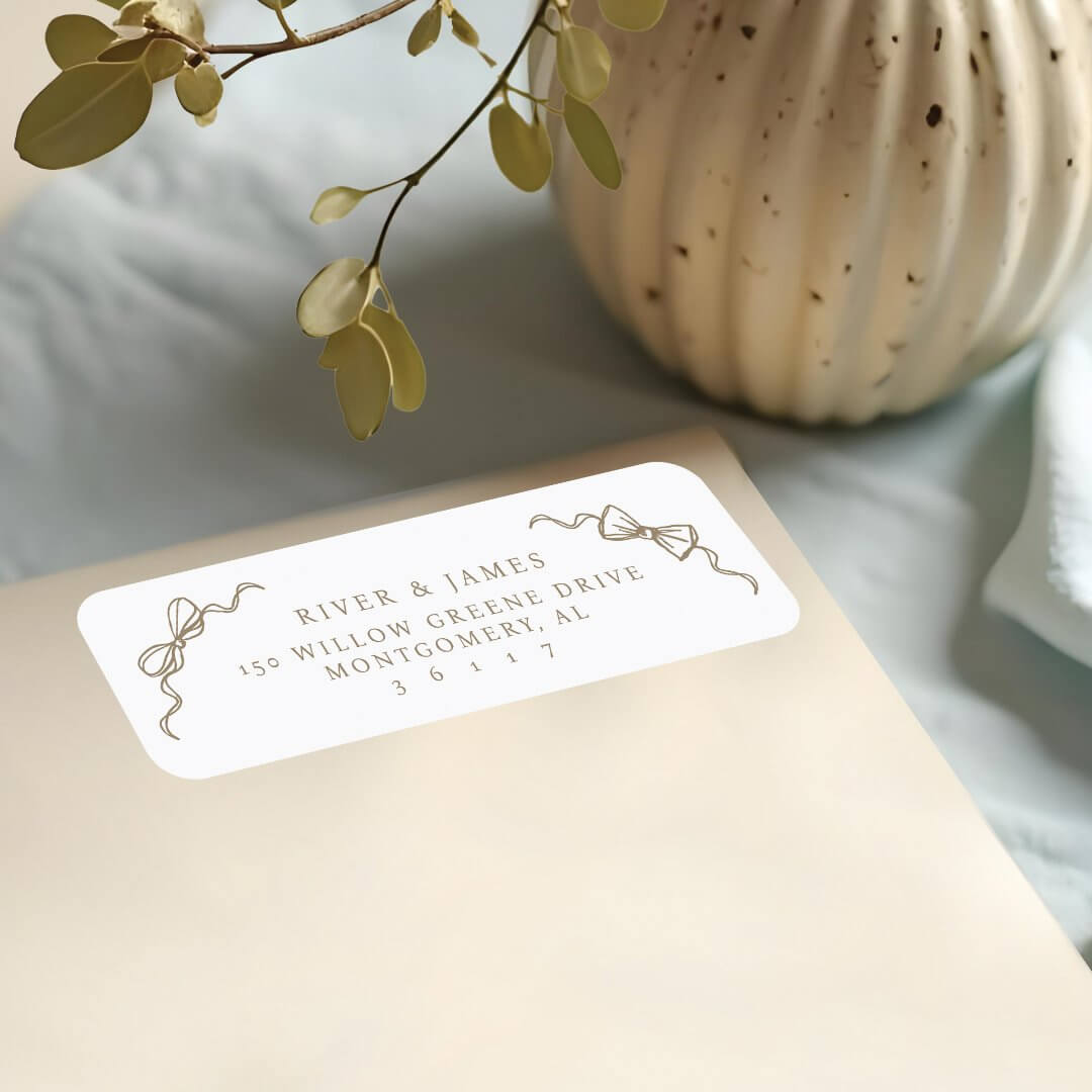 Elegant Hand Drawn Blue Bow & Bowties Vintage Wedding Label