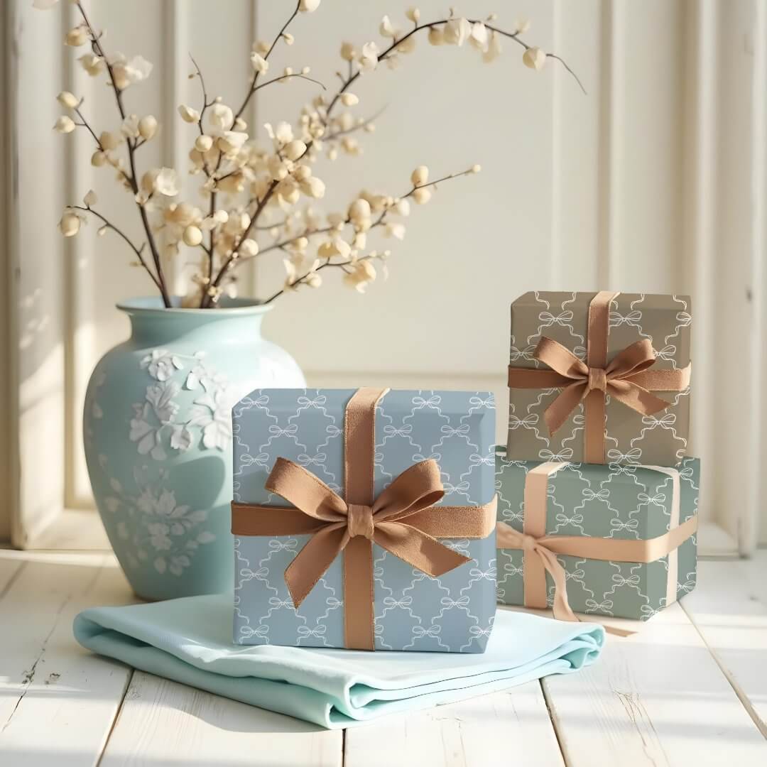 Elegant Hand Drawn Bow & Ribbon Pattern Wedding Wrapping Paper Sheets