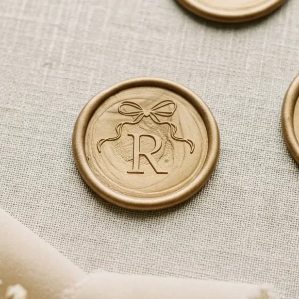Elegant Vintage Bow & Ribbon Monogram Wedding Wax Seal Sticker