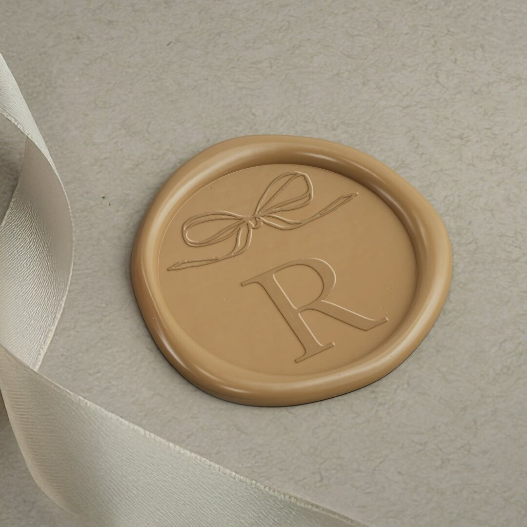 Elegant Vintage Bow & Ribbon Monogram Wedding Wax Seal Sticker