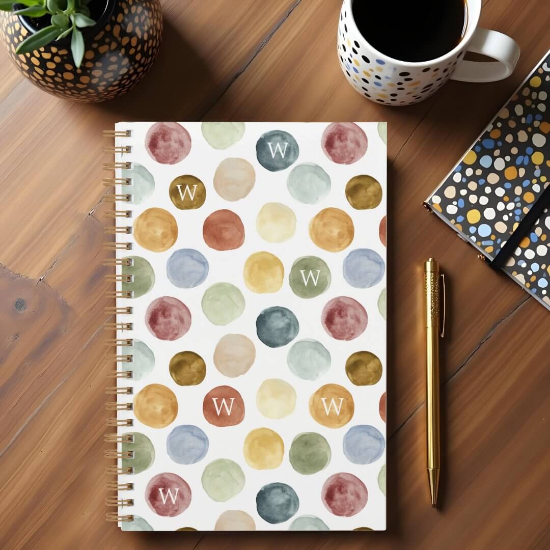 Fun Bold Modern Watercolor Polka Dot Monogram Planner