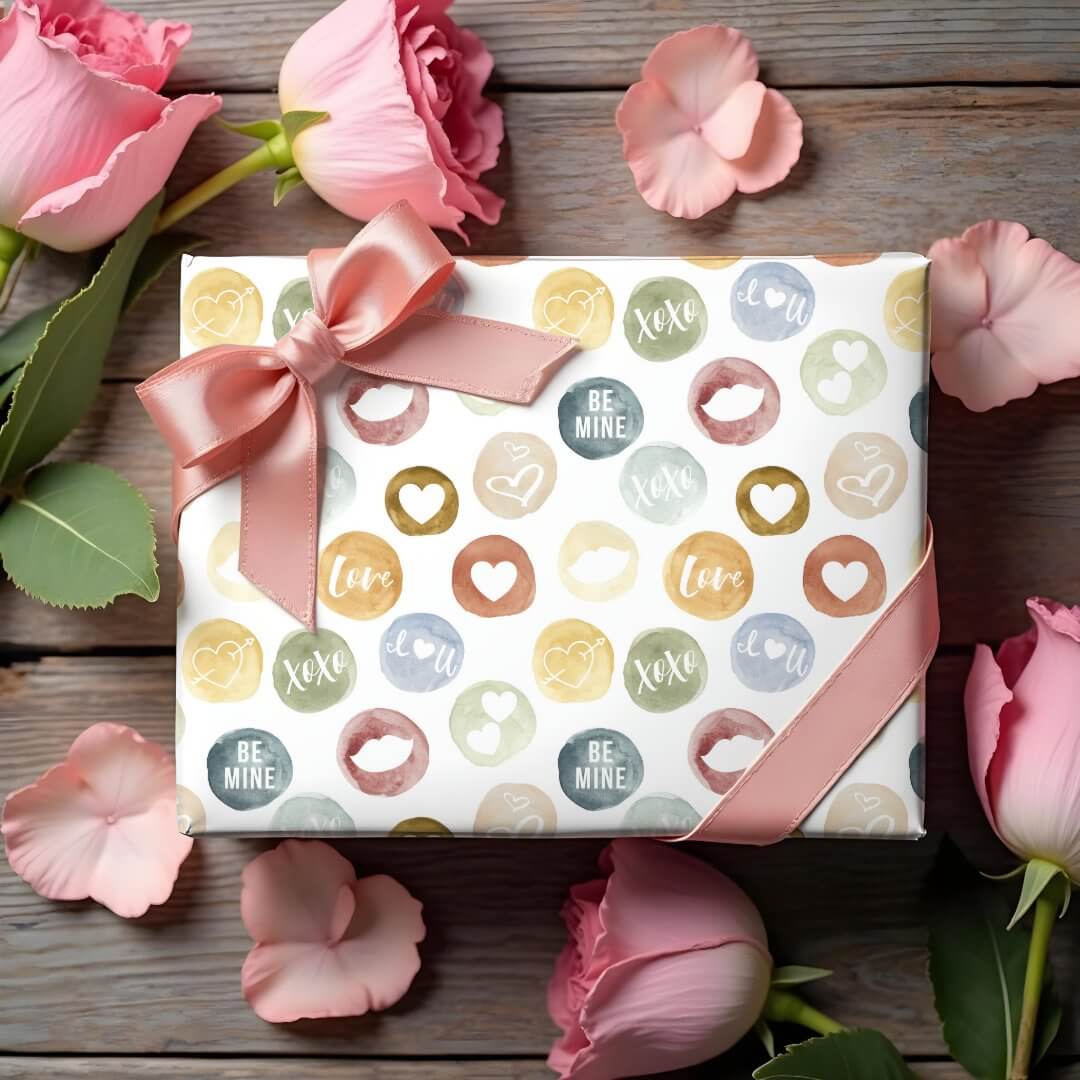 Fun Watercolor Polka Dot Valentine's Day Pattern Wrapping Paper