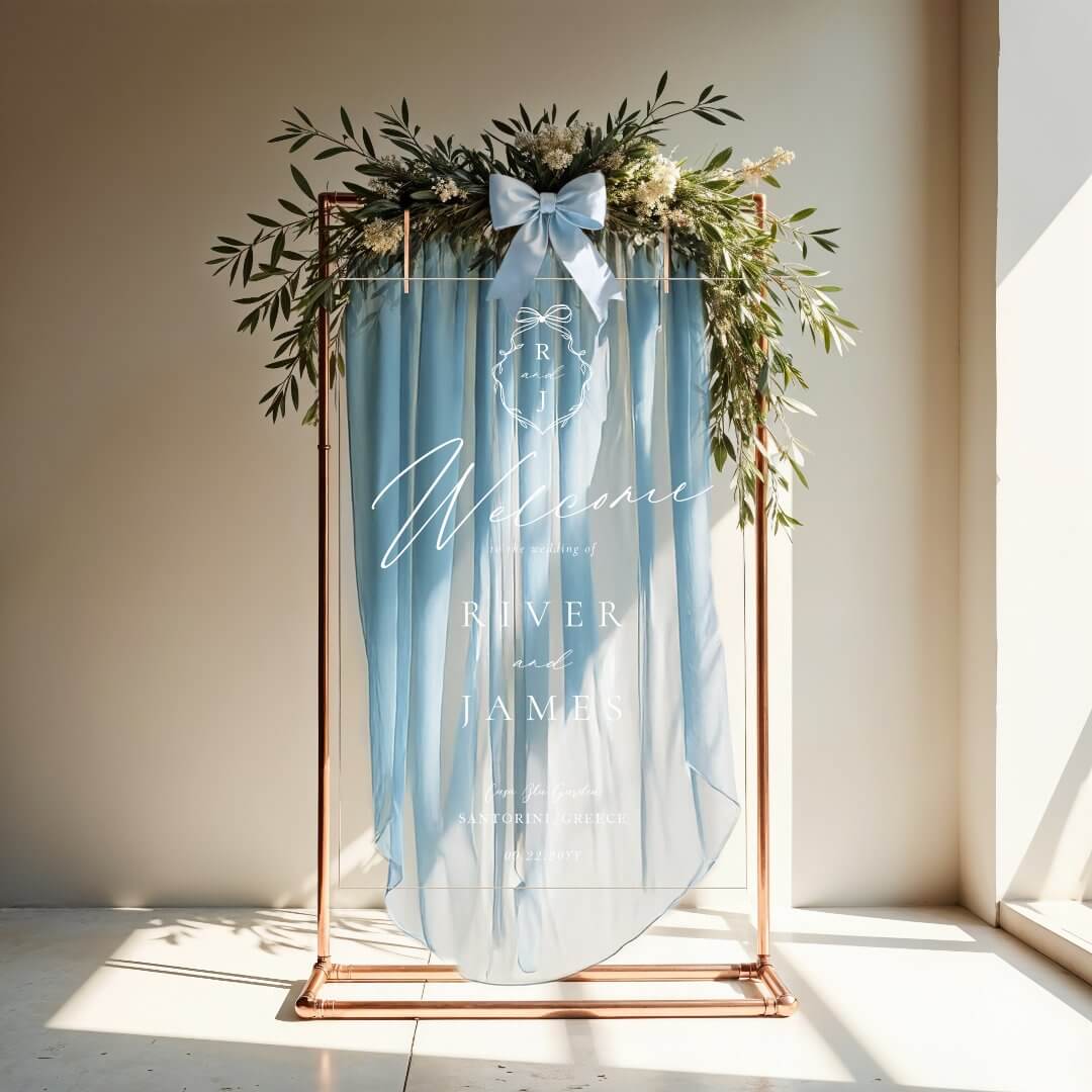 Hand Drawn Bow & Ribbon Wedding Monogram Welcome Acrylic Sign