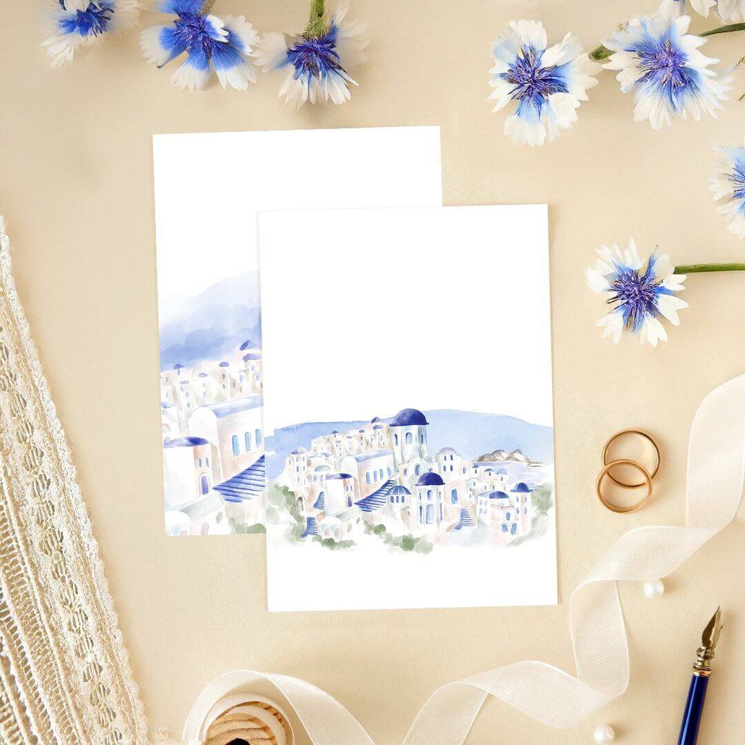 Santorini Greece Architecture Watercolor Wedding Invitation