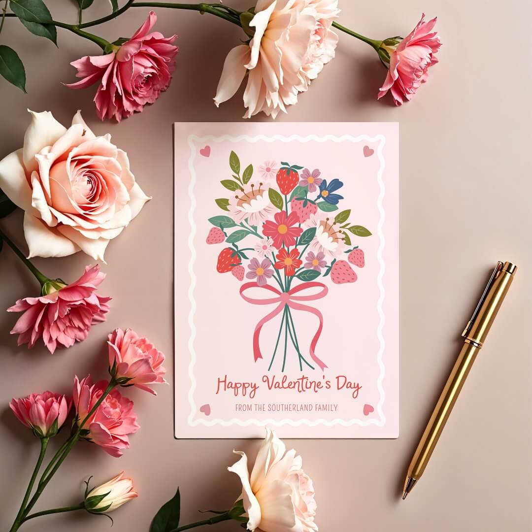 Sweet Berries & Floral Bouquet Valentines Day Card