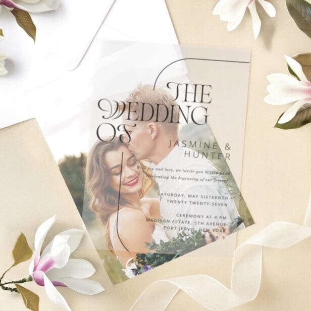 The Wedding of Minimal Modern Black Script Wedding Vellum Invitations
