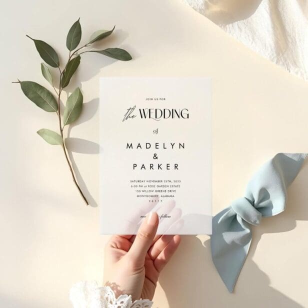 The Wedding of Minimal Modern Black Script Wedding Vellum Invitations