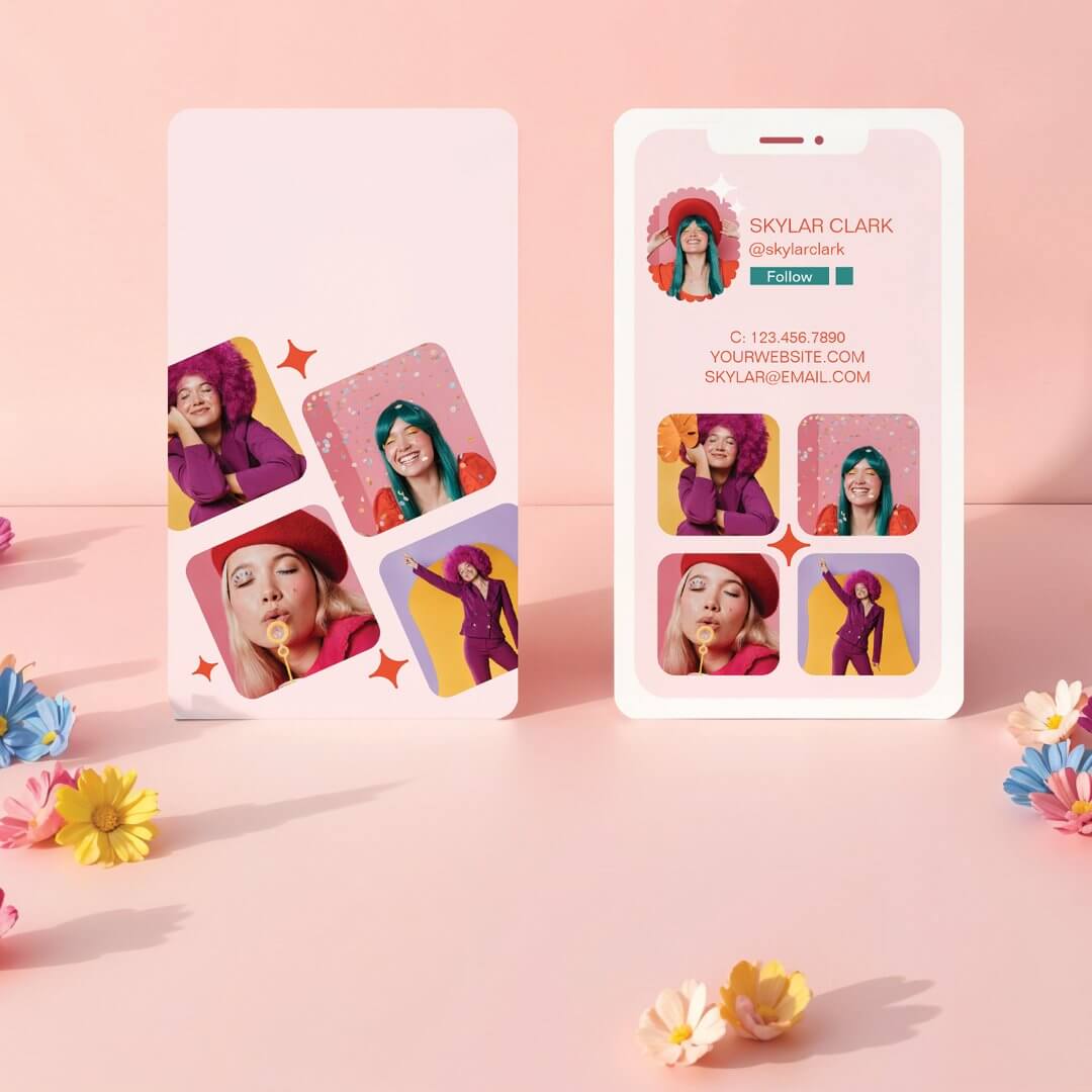 Trendy Instagram Follow Me Photo Grid Design Business Card