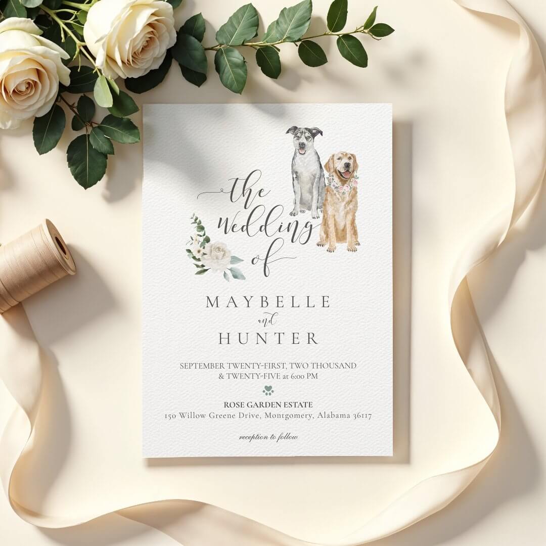 Watercolor Golden Retriever & Catahoula Leopard Invitation