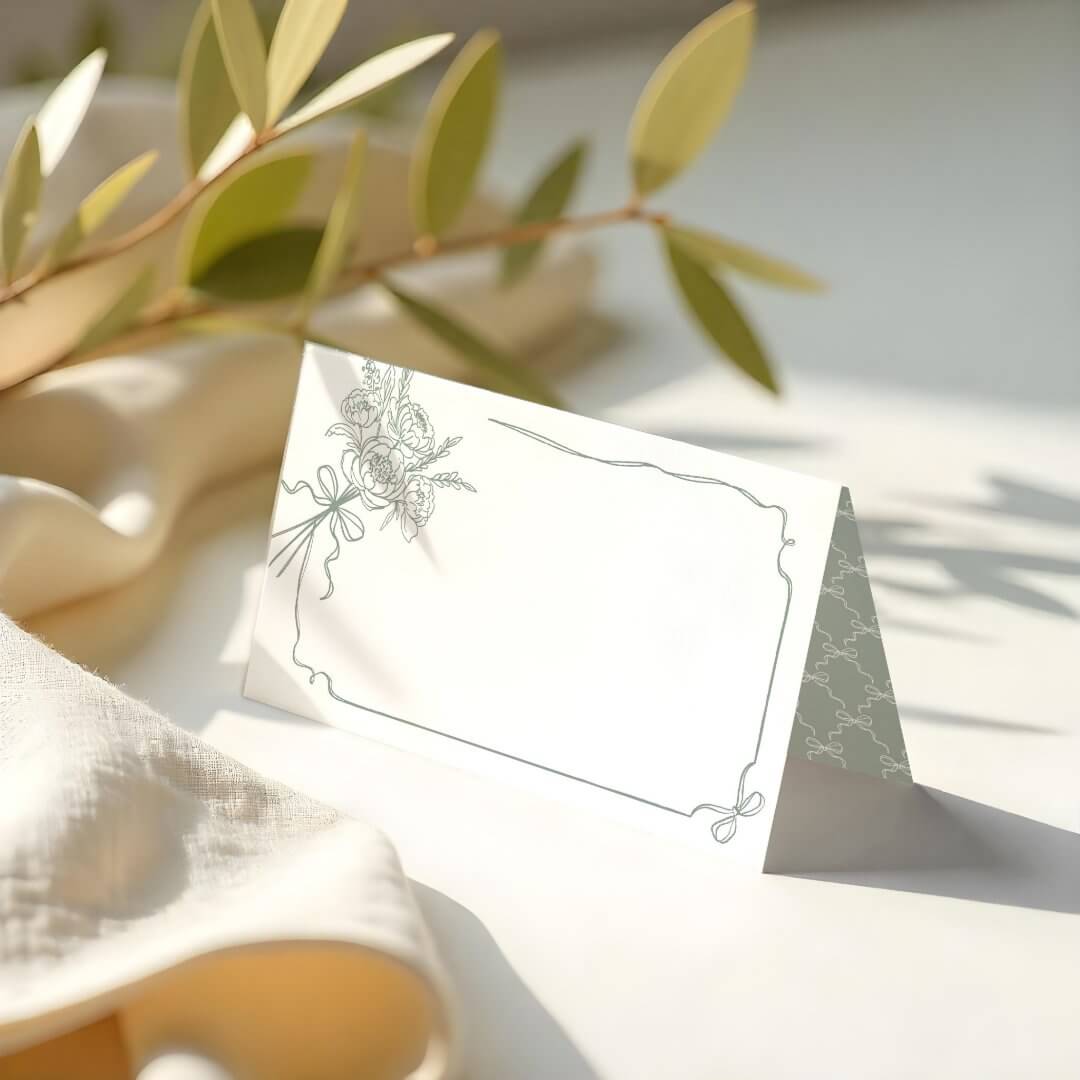 Wedding Details Hand Drawn Bow & Ribbon Bouquet Place Card
