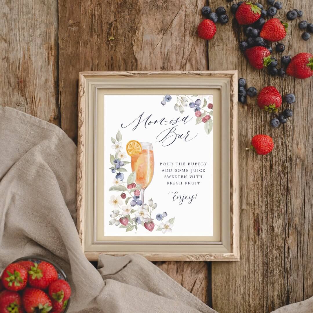 Baby Shower Mom-osa Bar Wild Berries & Flowers Poster