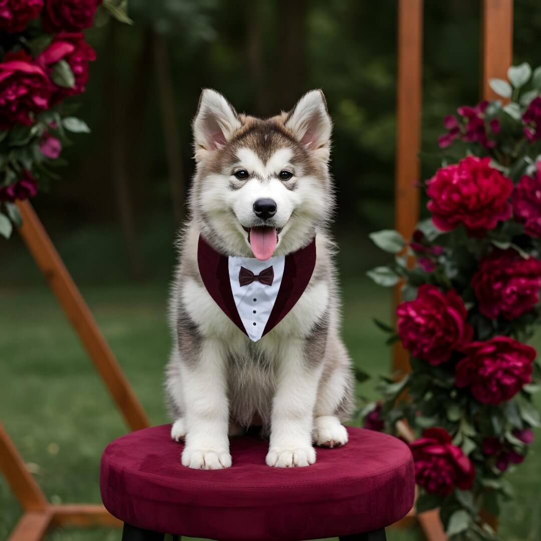 Cute Formal Burgundy Tuxedo Bowtie Pet Wedding Pet Bandana Collar