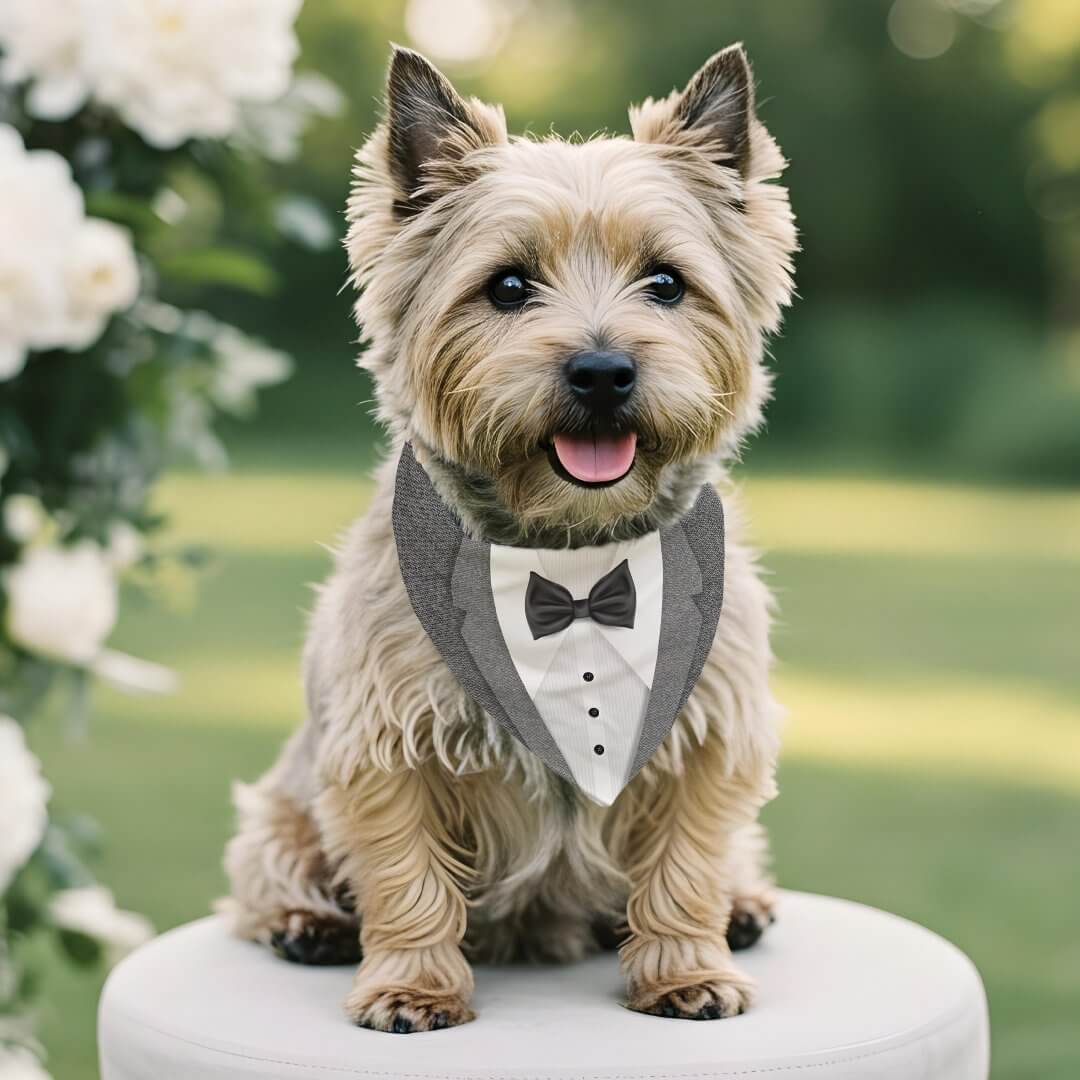Cute Formal Grey White Tuxedo Bowtie Pet Wedding Pet Bandana Collar