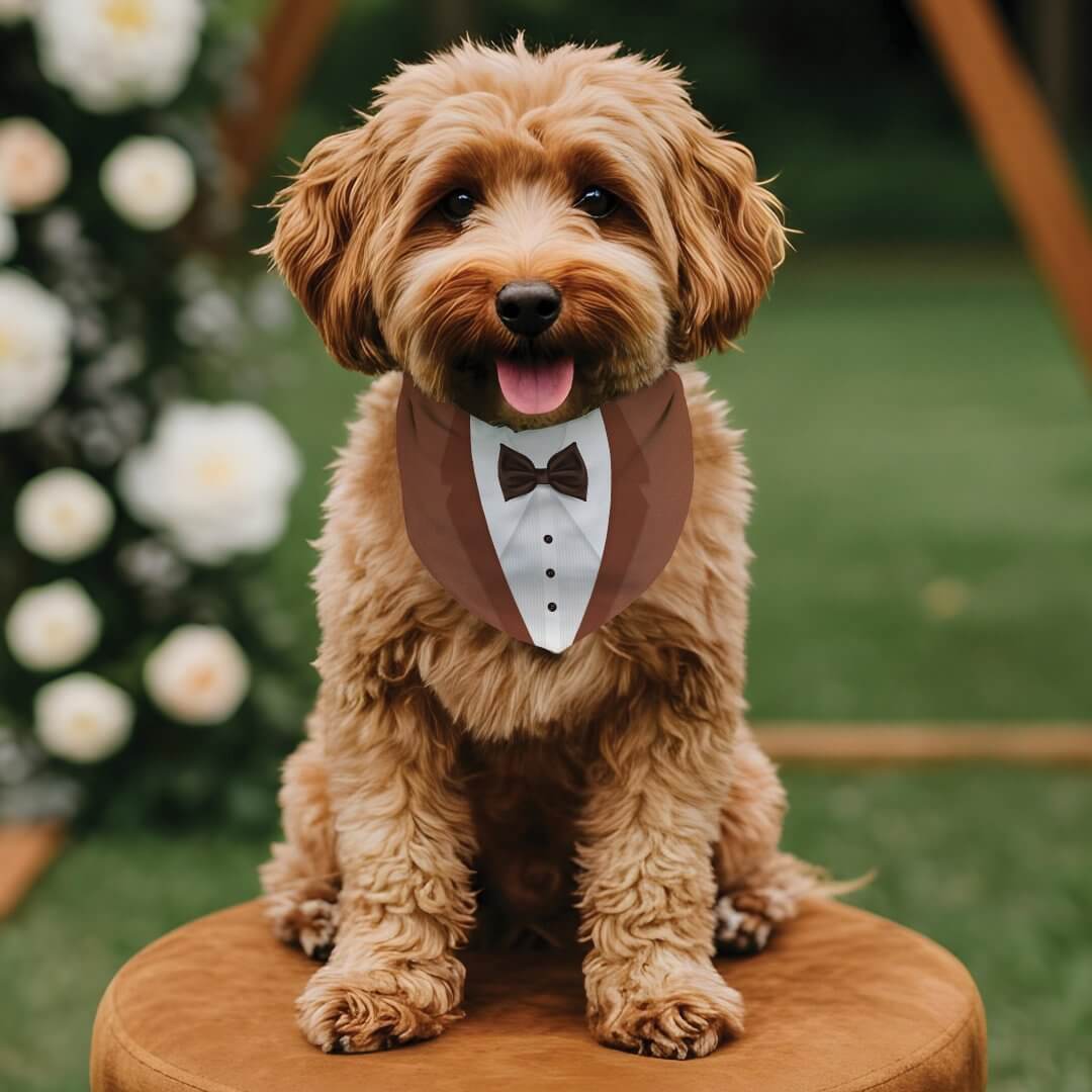 Cute Formal Russet Brown Tuxedo Bowtie Pet Wedding Pet Bandana Collar