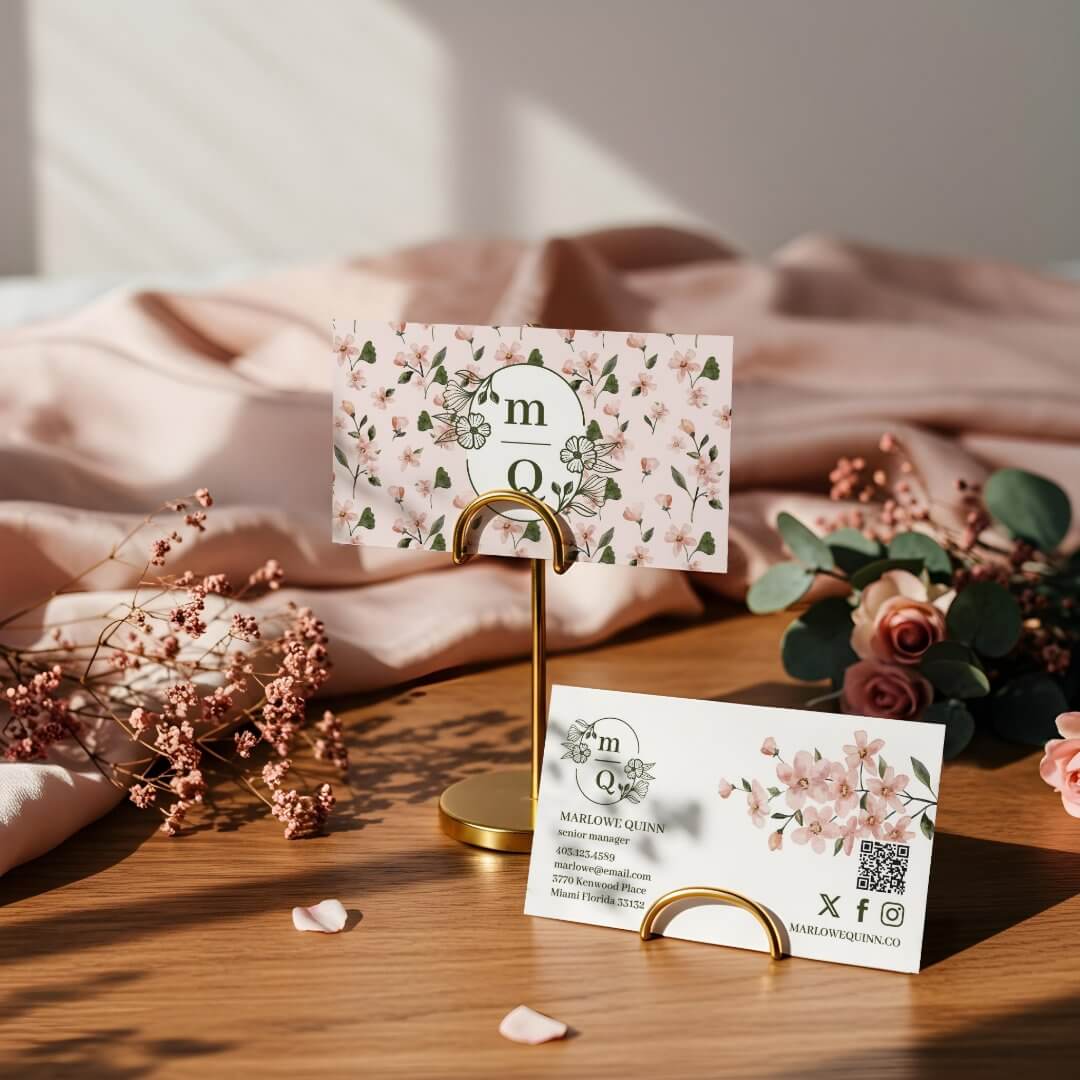 Elegant Botanical Monogram Logo Floral Watercolor Business Card