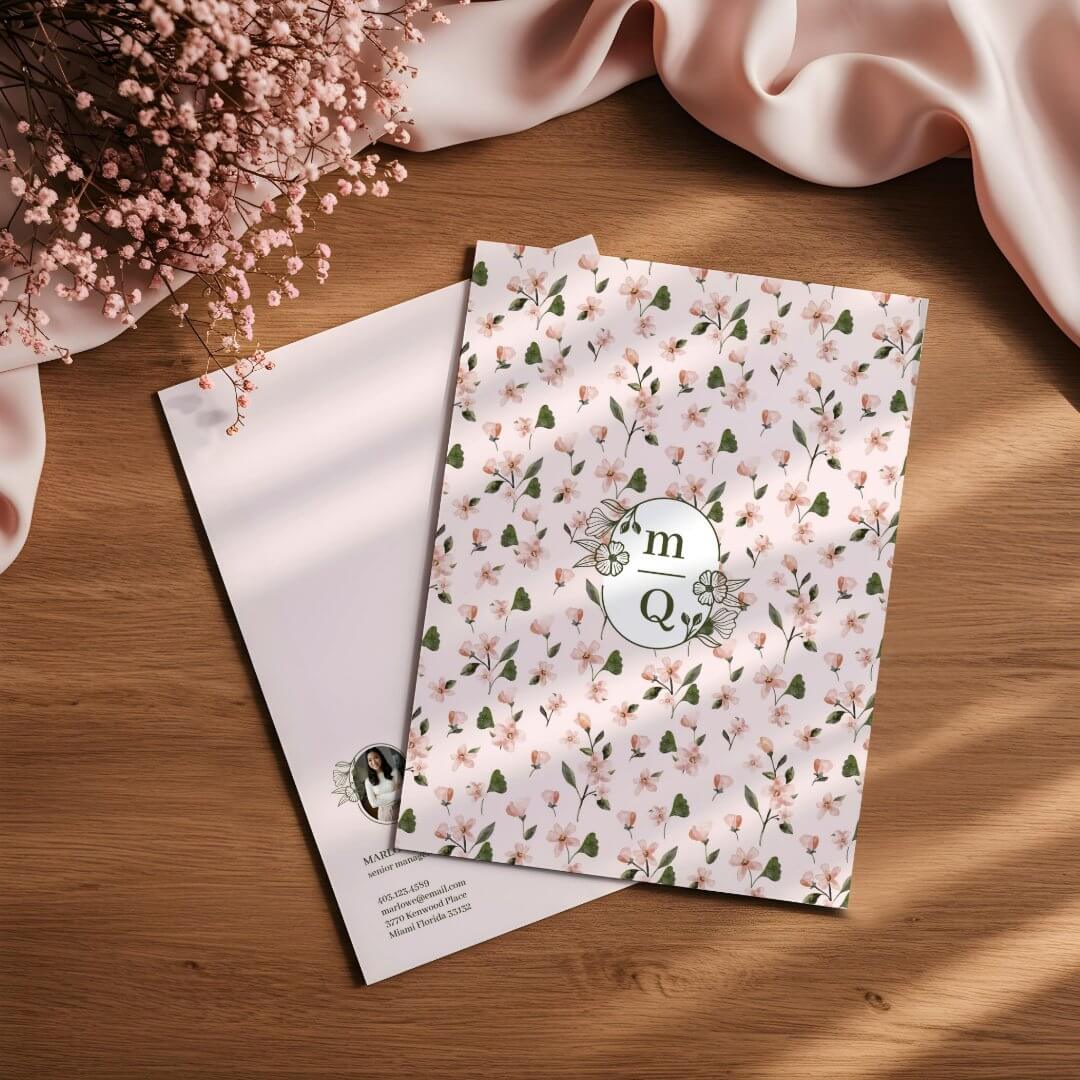 Elegant Botanical Monogram Logo Floral Watercolor Pocket Folder