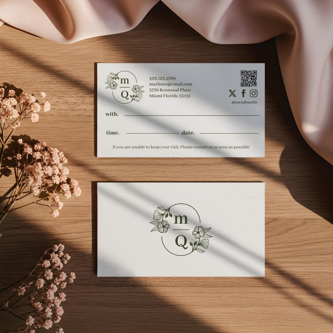 Elegant Floral Botanical Monogram Crest Logo Brand Appointment Card