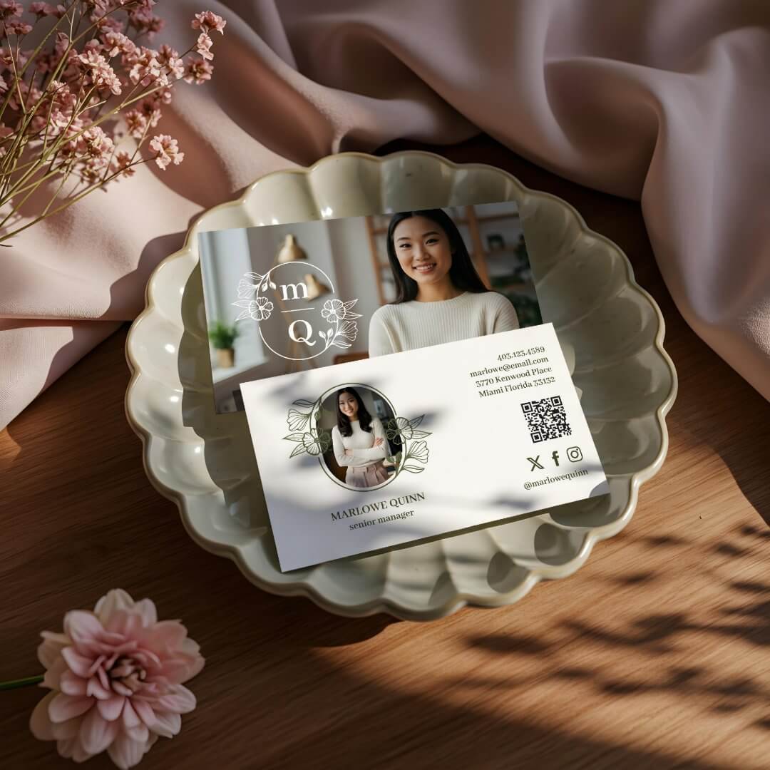 Elegant Floral Botanical Monogram Crest Logo Brand Business Card