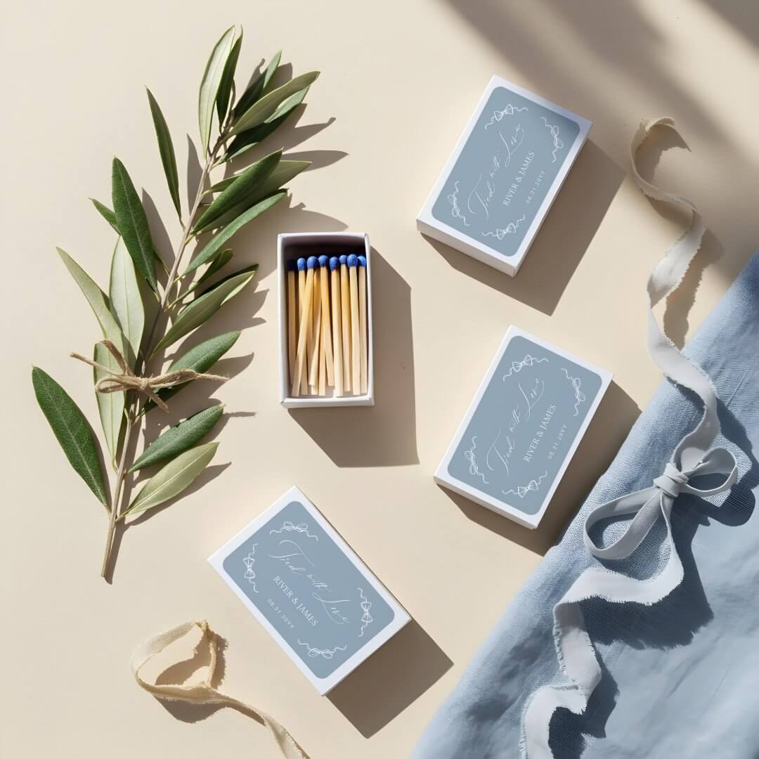 Elegant Sketch Bow & Bowtie Tied With Love Wedding Matchboxes