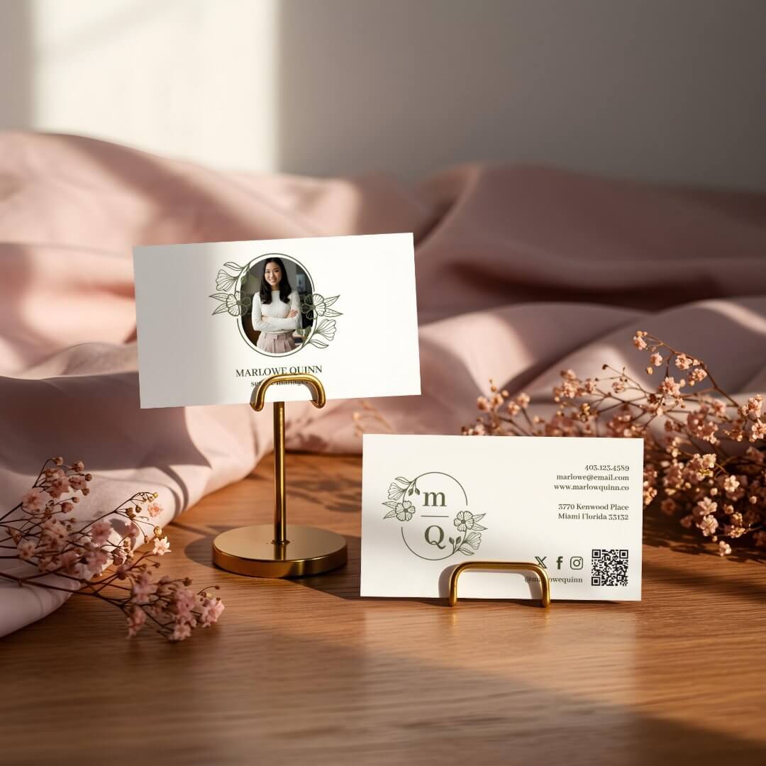 Floral Botanical Monogram Crest Logo Brand Photo Business Card