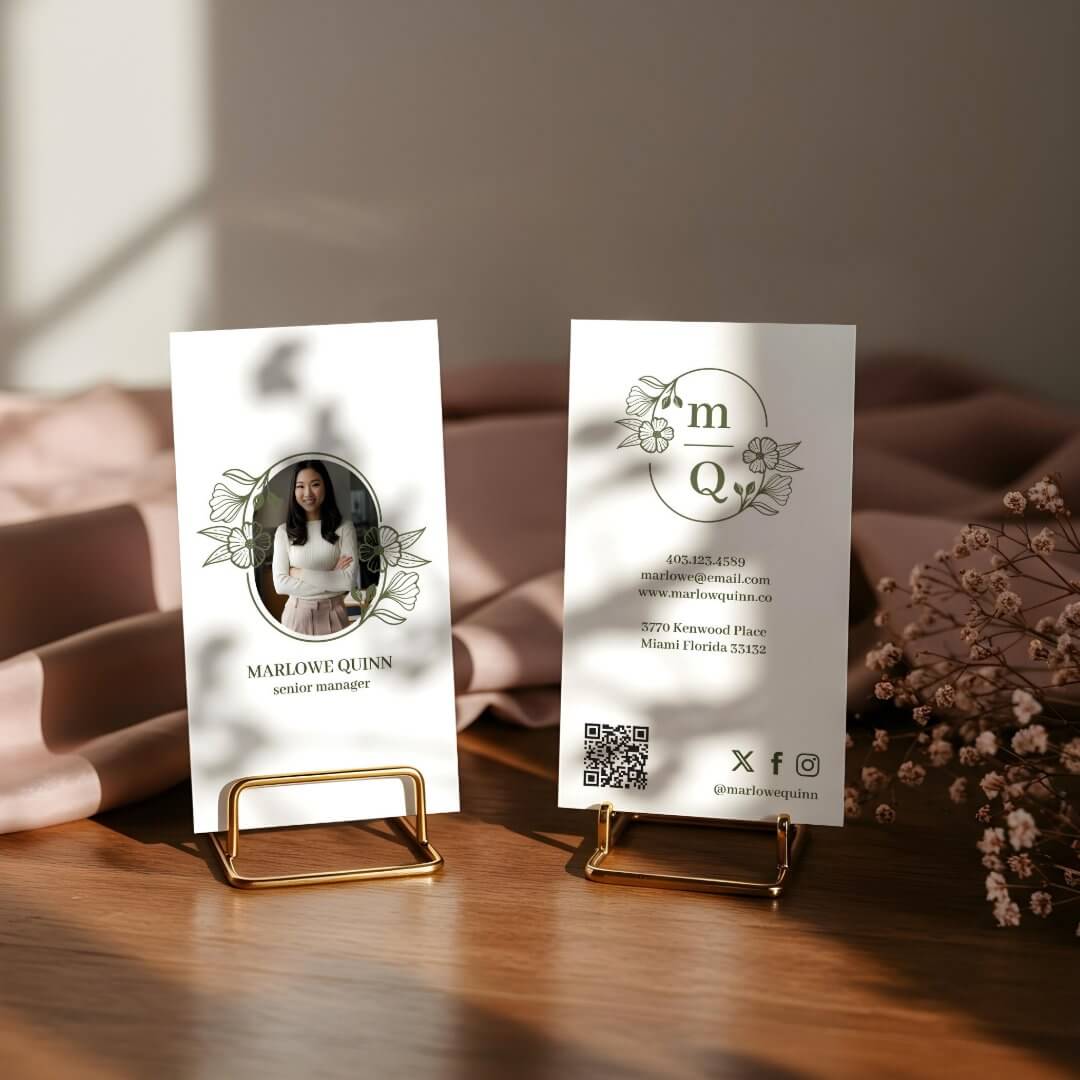 Floral Botanical Monogram Crest Logo Brand Photo Business Card