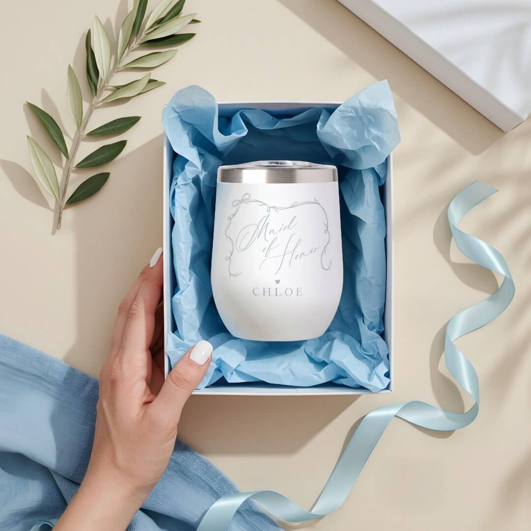 Hand Drawn Chic Bow Ribbon Maid of Honor Proposal Thermal Wine Tumbler