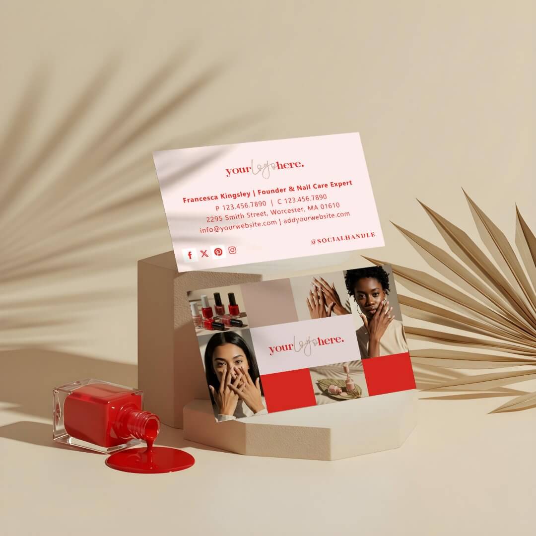 Modern Logo Nail Beauty Salon Photo Grid Collage Business Card