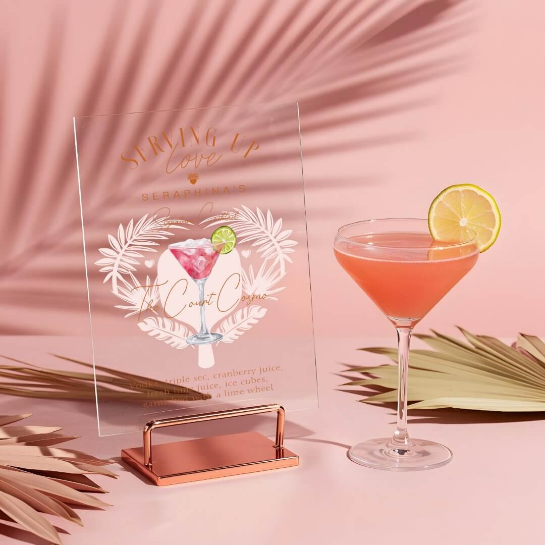 Pickleball Bridal Shower Watercolor Cocktail Drink Acrylic Sign