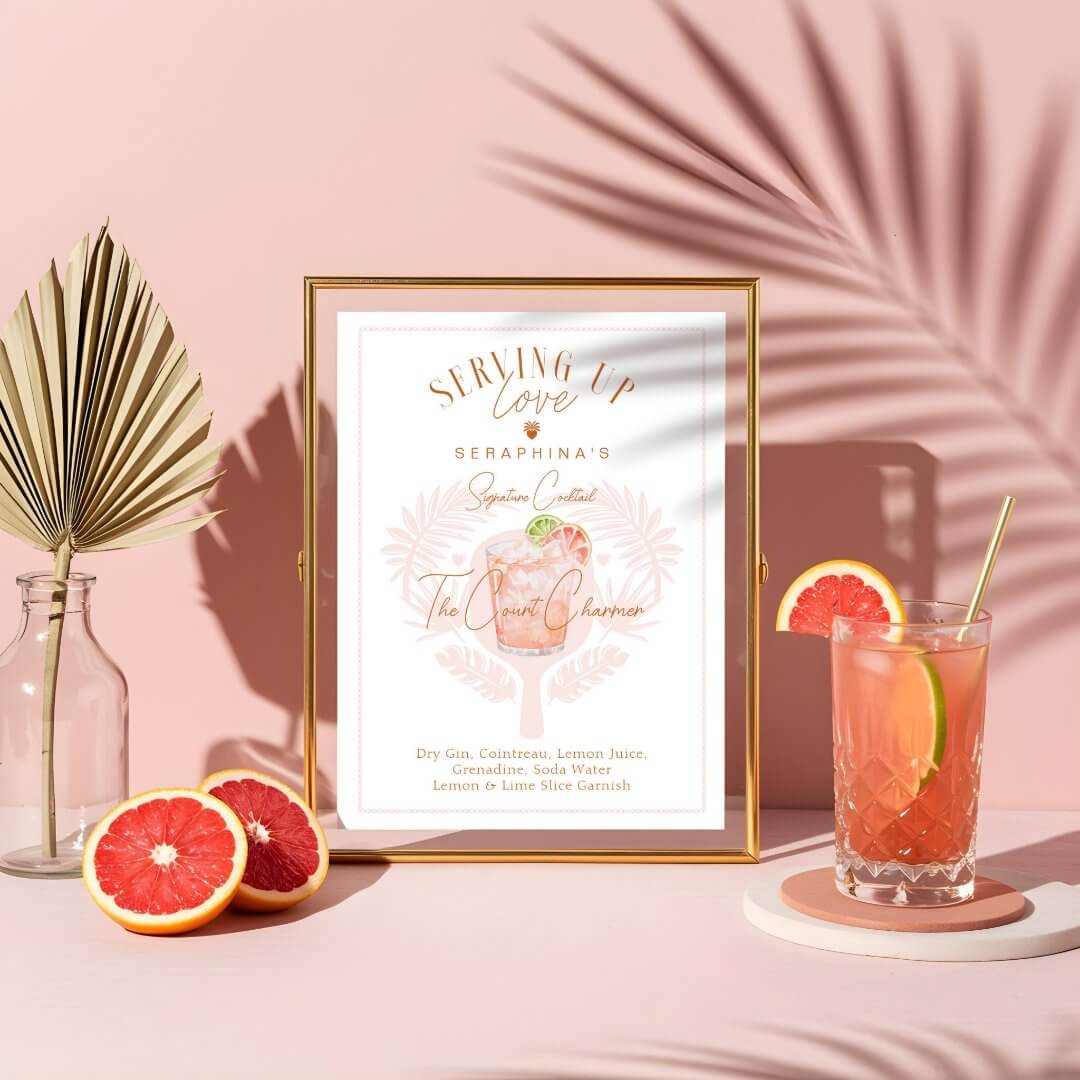Pickleball Bridal Shower Watercolor Cocktail Drink Poster